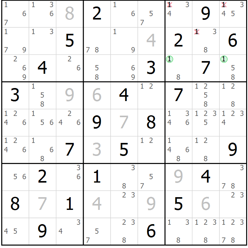 Position des candidats pour la solution de la Gr 62 page 65 du magazine de sudoku Virtuose n° 118