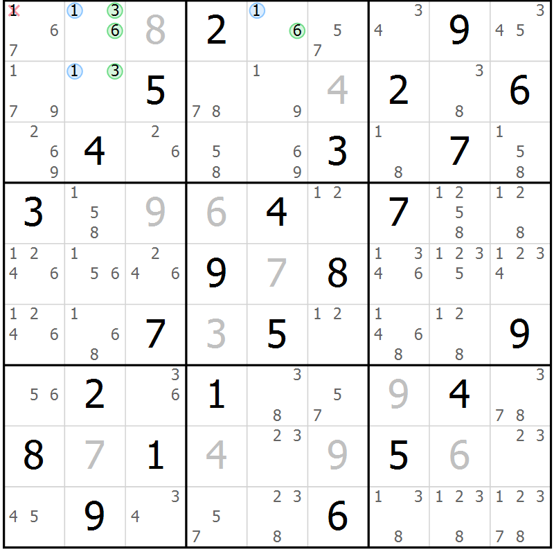 Position des candidats pour la solution de la Gr 62 page 65 du magazine de sudoku Virtuose n° 118