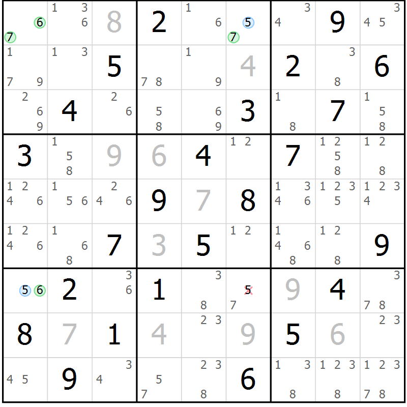Position des candidats pour la solution de la Gr 62 page 65 du magazine de sudoku Virtuose n° 118