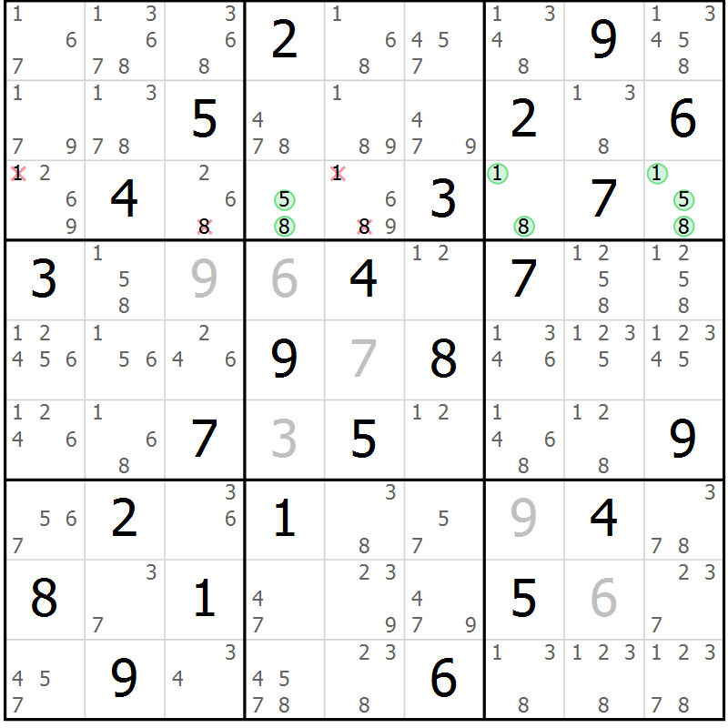 Position des candidats pour la solution de la Gr 62 page 65 du magazine de sudoku Virtuose n° 118