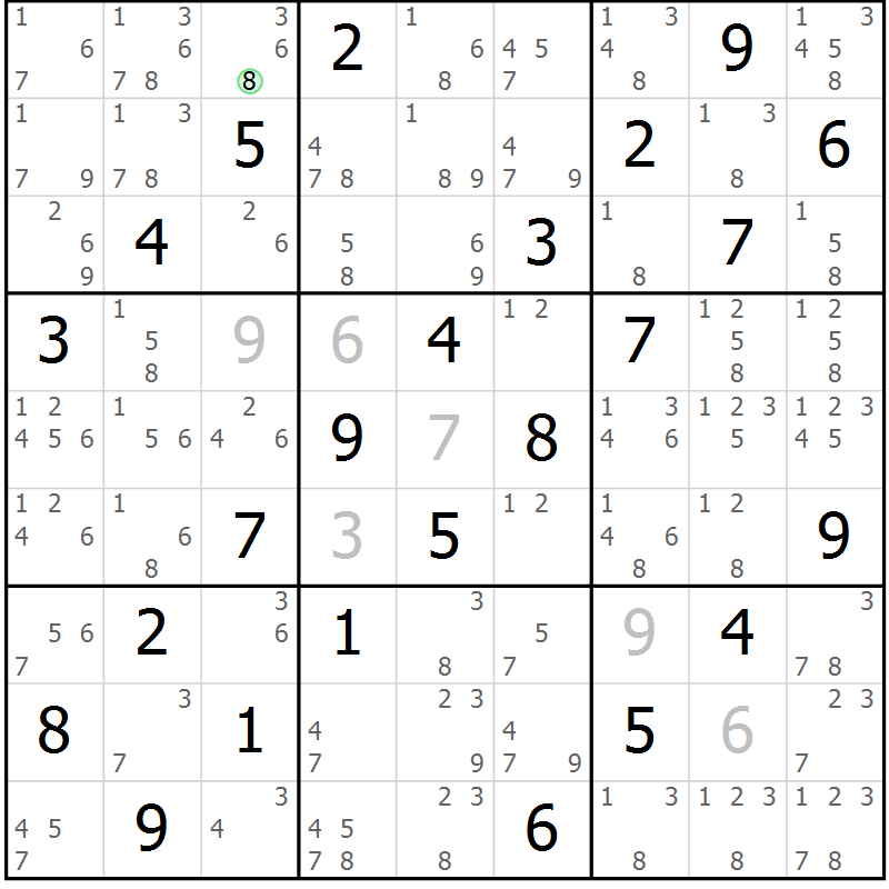 Position des candidats pour la solution de la Gr 62 page 65 du magazine de sudoku Virtuose n° 118