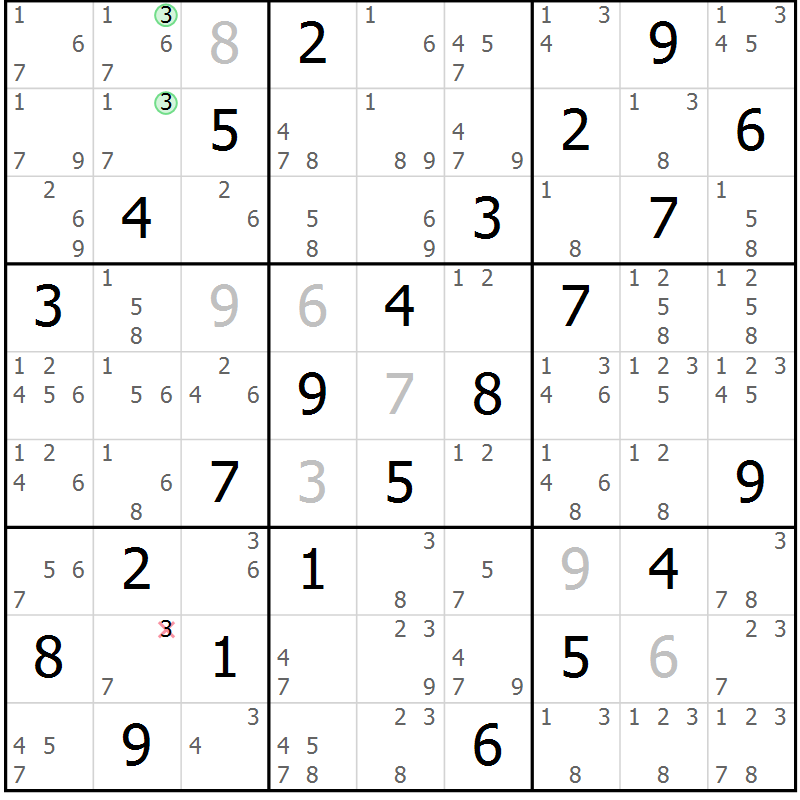 Position des candidats pour la solution de la Gr 62 page 65 du magazine de sudoku Virtuose n° 118