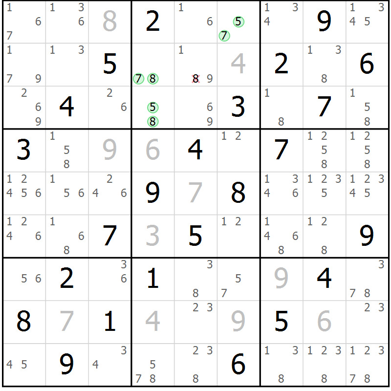 Position des candidats pour la solution de la Gr 62 page 65 du magazine de sudoku Virtuose n° 118
