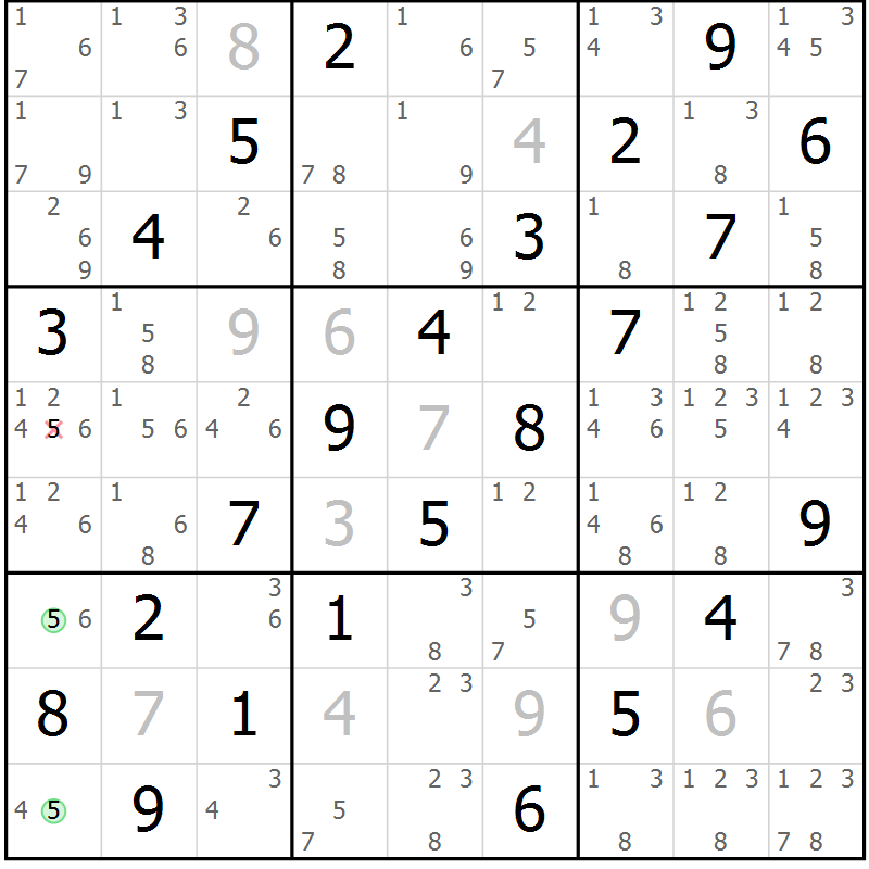 Position des candidats pour la solution de la Gr 62 page 65 du magazine de sudoku Virtuose n° 118