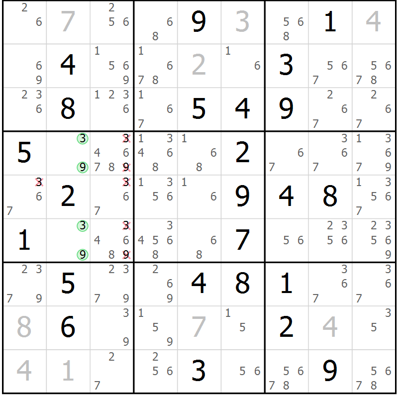 Position des candidats pour la solution de la Gr 63 page 66 du magazine de sudoku Virtuose n° 118