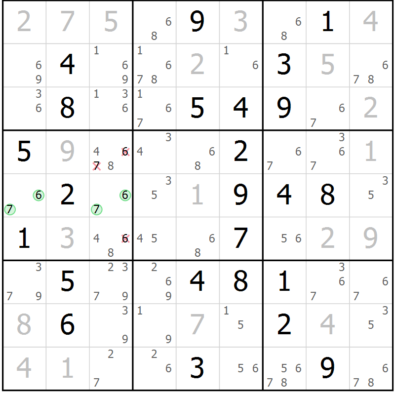 Position des candidats pour la solution de la Gr 63 page 66 du magazine de sudoku Virtuose n° 118