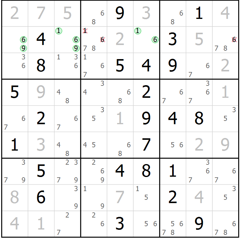 Position des candidats pour la solution de la Gr 63 page 66 du magazine de sudoku Virtuose n° 118