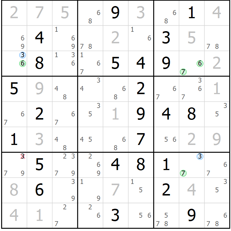 Position des candidats pour la solution de la Gr 63 page 66 du magazine de sudoku Virtuose n° 118