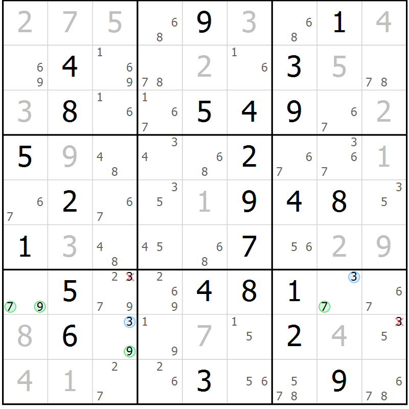 Position des candidats pour la solution de la Gr 63 page 66 du magazine de sudoku Virtuose n° 118