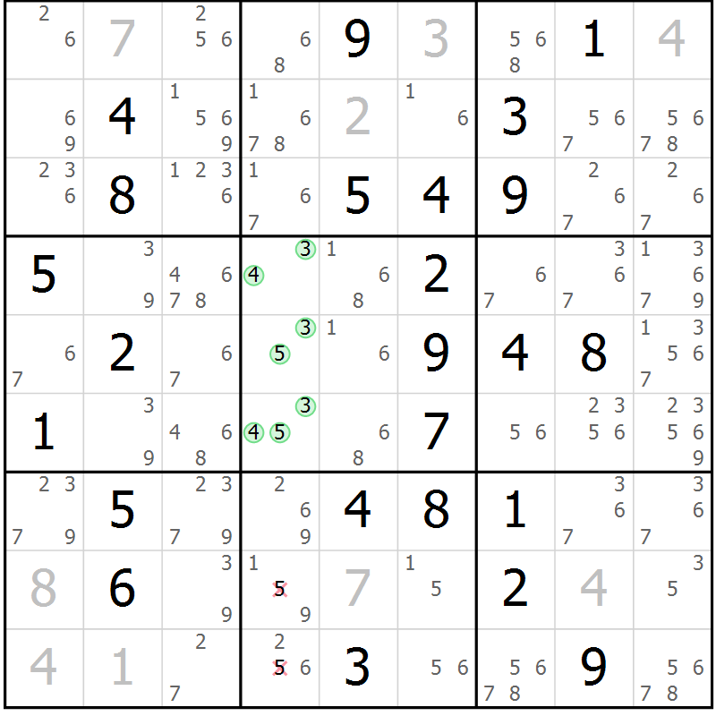 Position des candidats pour la solution de la Gr 63 page 66 du magazine de sudoku Virtuose n° 118
