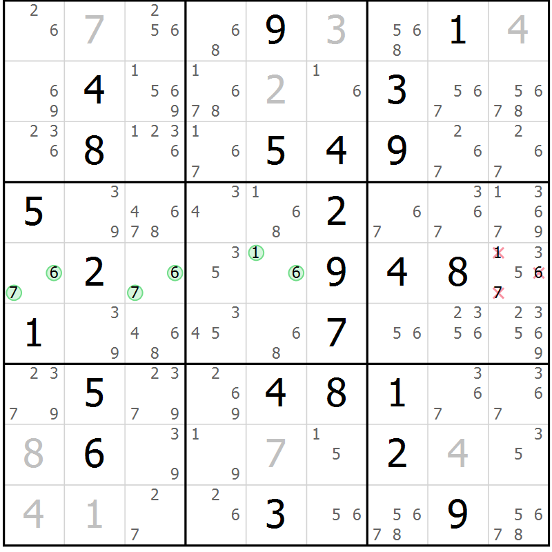 Position des candidats pour la solution de la Gr 63 page 66 du magazine de sudoku Virtuose n° 118