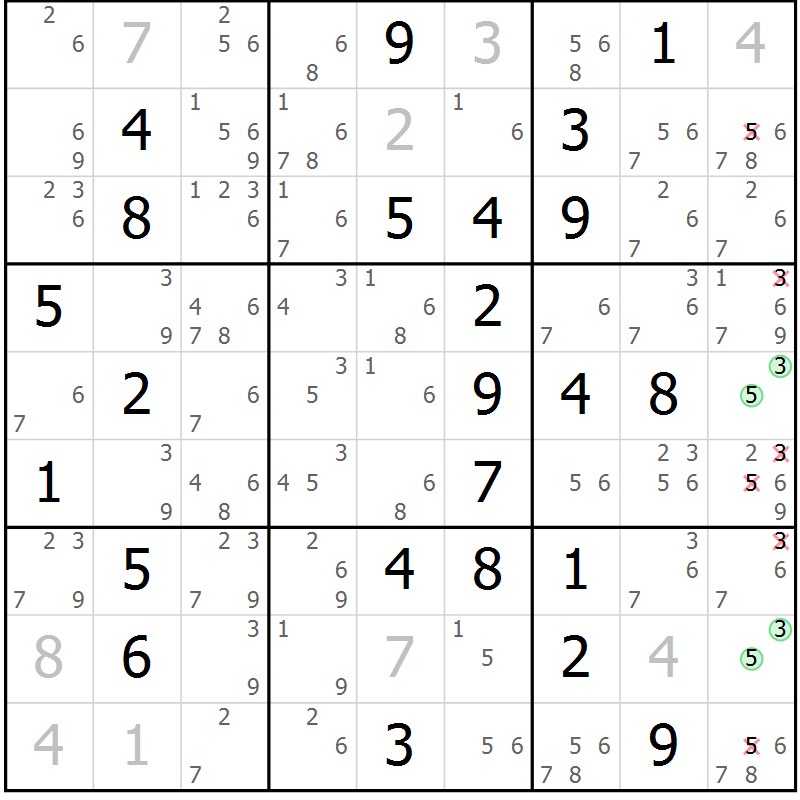 Position des candidats pour la solution de la Gr 63 page 66 du magazine de sudoku Virtuose n° 118