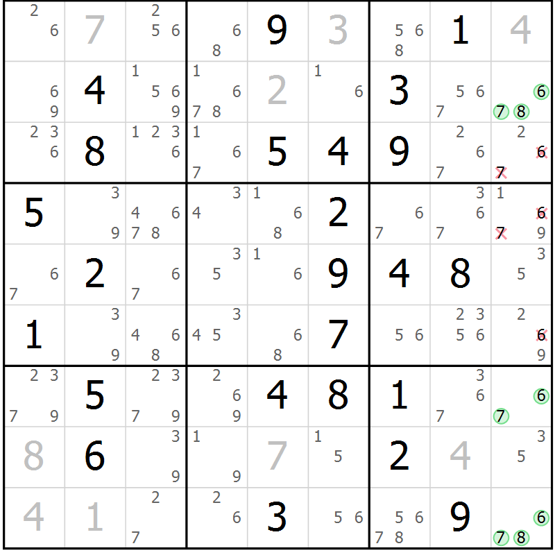Position des candidats pour la solution de la Gr 63 page 66 du magazine de sudoku Virtuose n° 118