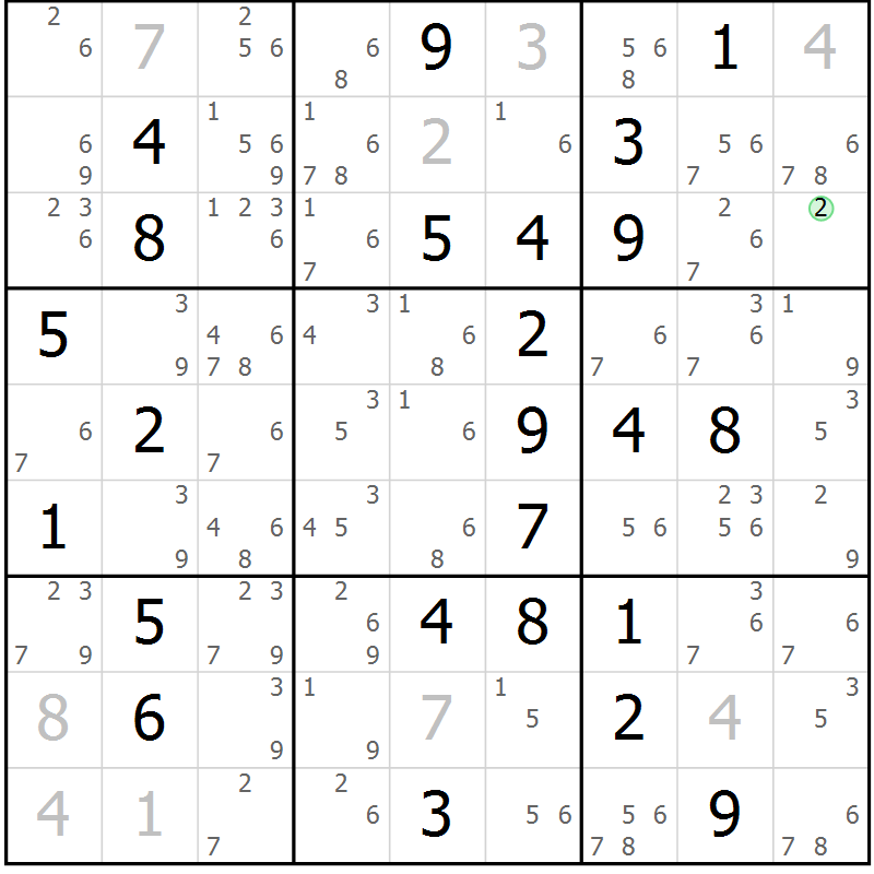 Position des candidats pour la solution de la Gr 63 page 66 du magazine de sudoku Virtuose n° 118