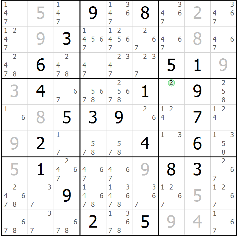Position des candidats pour la solution de la Gr 64 page 67 du magazine de sudoku Virtuose n° 118