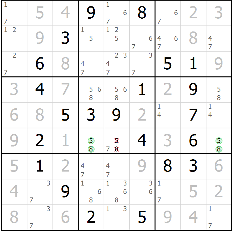 Position des candidats pour la solution de la Gr 64 page 67 du magazine de sudoku Virtuose n° 118