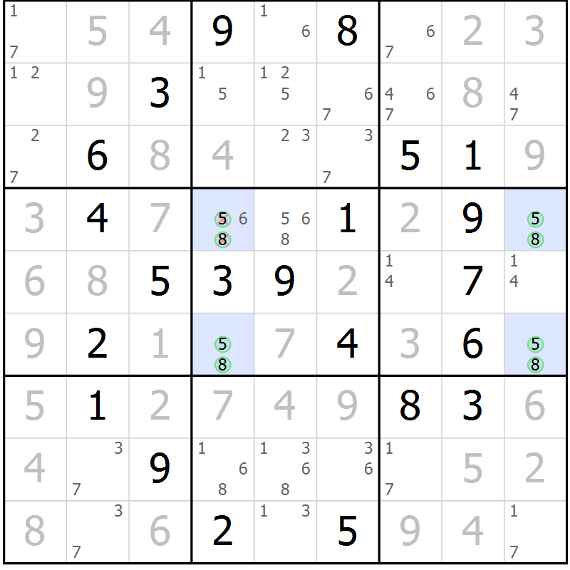 Position des candidats pour la solution de la Gr 64 page 67 du magazine de sudoku Virtuose n° 118