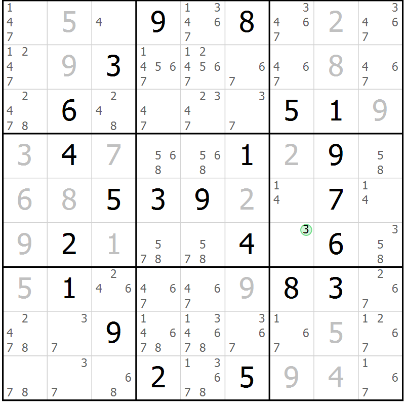 Position des candidats pour la solution de la Gr 64 page 67 du magazine de sudoku Virtuose n° 118