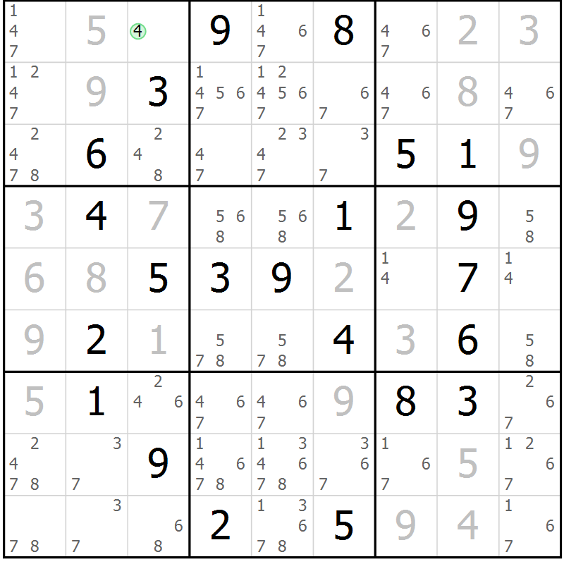 Position des candidats pour la solution de la Gr 64 page 67 du magazine de sudoku Virtuose n° 118