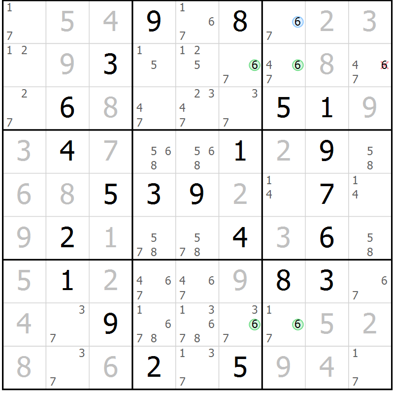 Position des candidats pour la solution de la Gr 64 page 67 du magazine de sudoku Virtuose n° 118
