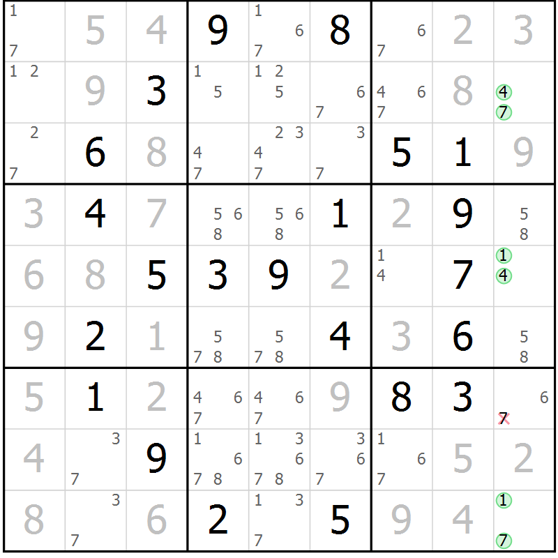 Position des candidats pour la solution de la Gr 64 page 67 du magazine de sudoku Virtuose n° 118