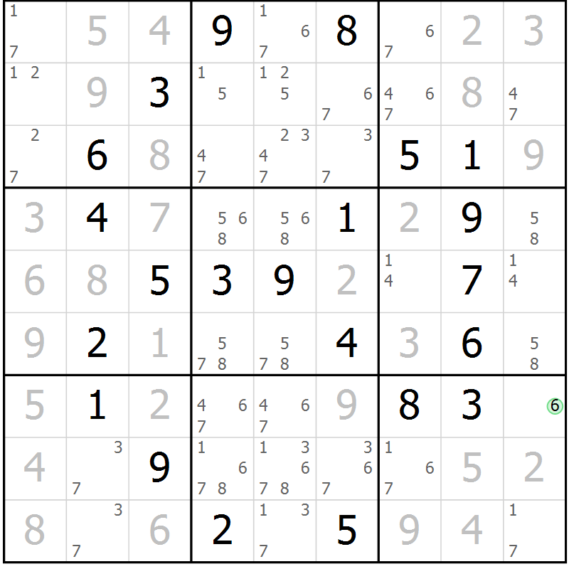 Position des candidats pour la solution de la Gr 64 page 67 du magazine de sudoku Virtuose n° 118