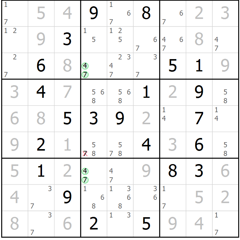 Position des candidats pour la solution de la Gr 64 page 67 du magazine de sudoku Virtuose n° 118