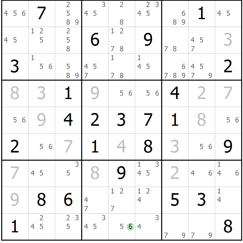 Position des candidats pour la solution de la Gr 65 page 68 du magazine de sudoku Virtuose n° 118