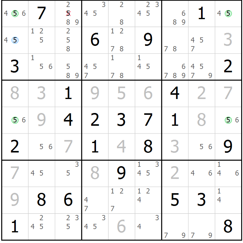 Position des candidats pour la solution de la Gr 65 page 68 du magazine de sudoku Virtuose n° 118