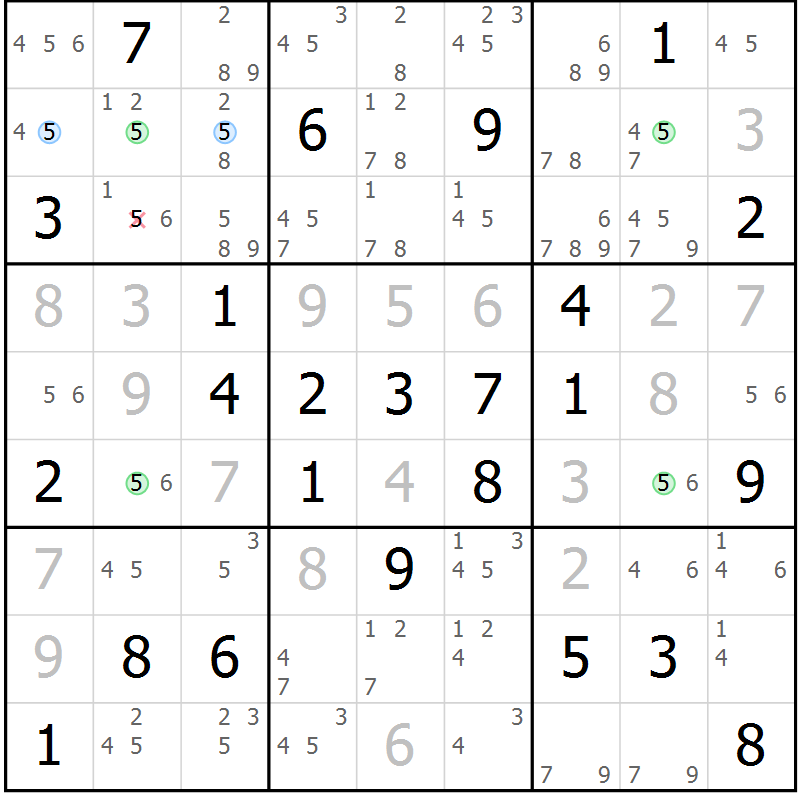 Position des candidats pour la solution de la Gr 65 page 68 du magazine de sudoku Virtuose n° 118