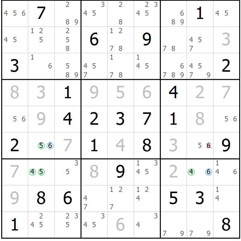 Position des candidats pour la solution de la Gr 65 page 68 du magazine de sudoku Virtuose n° 118