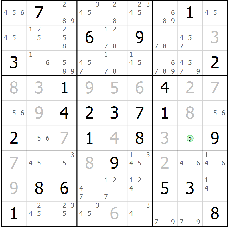 Position des candidats pour la solution de la Gr 65 page 68 du magazine de sudoku Virtuose n° 118