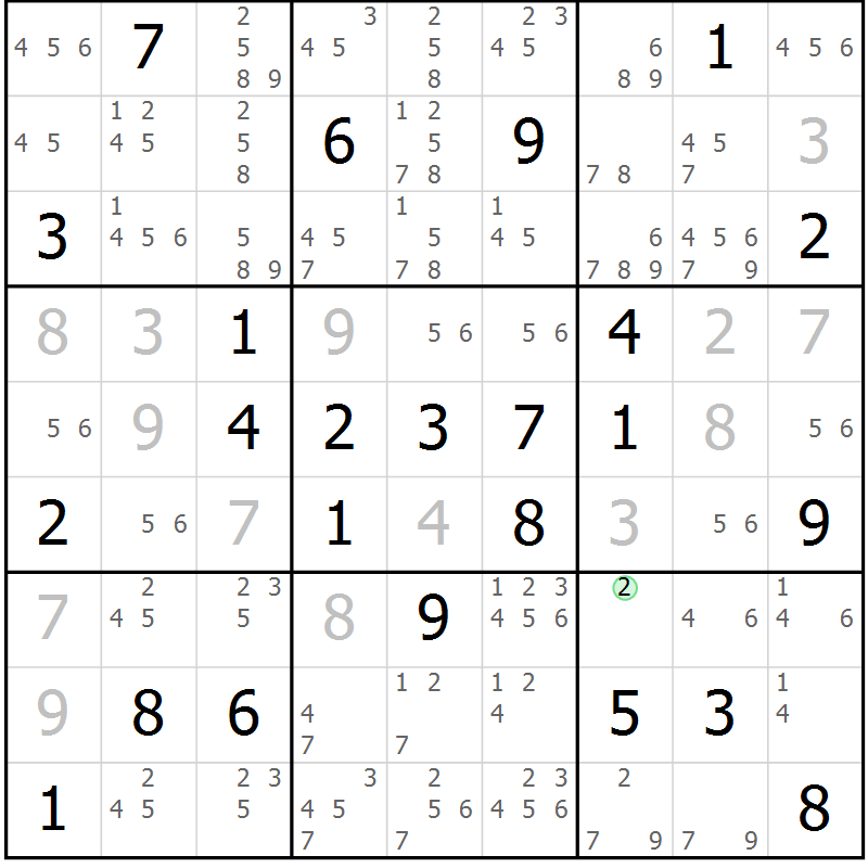 Position des candidats pour la solution de la Gr 65 page 68 du magazine de sudoku Virtuose n° 118