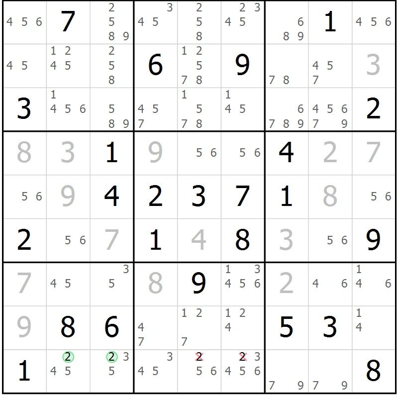 Position des candidats pour la solution de la Gr 65 page 68 du magazine de sudoku Virtuose n° 118