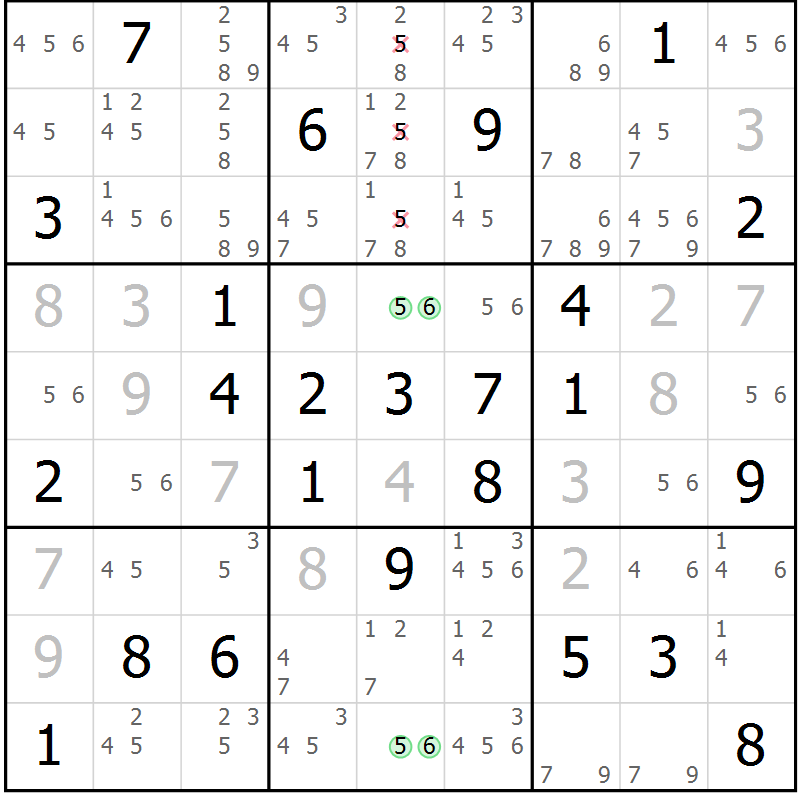 Position des candidats pour la solution de la Gr 65 page 68 du magazine de sudoku Virtuose n° 118