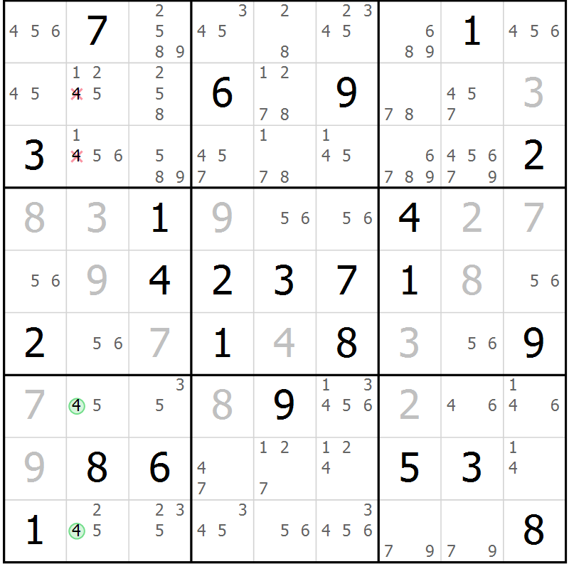 Position des candidats pour la solution de la Gr 65 page 68 du magazine de sudoku Virtuose n° 118