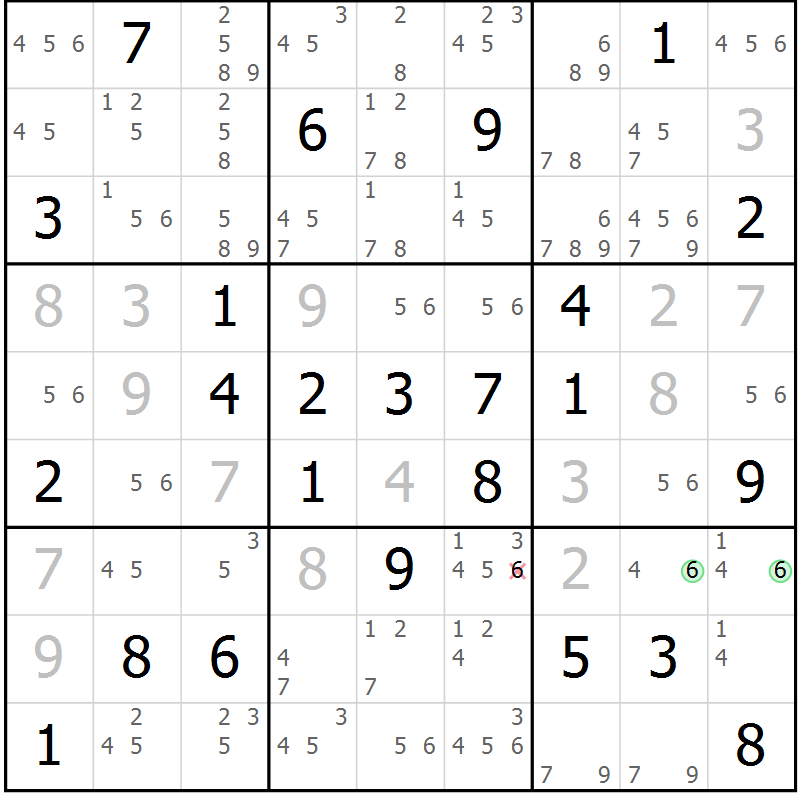 Position des candidats pour la solution de la Gr 65 page 68 du magazine de sudoku Virtuose n° 118