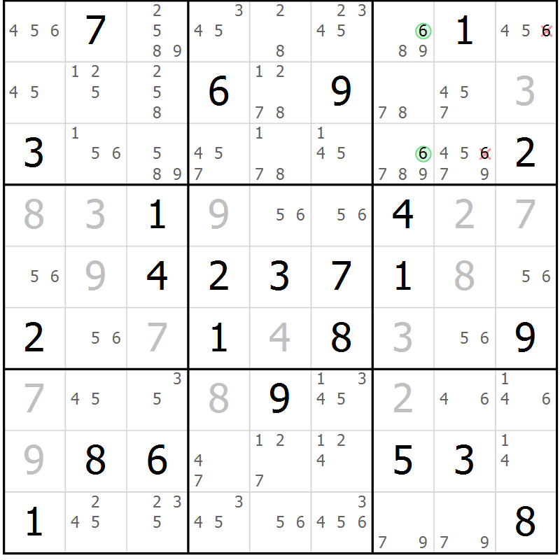 Position des candidats pour la solution de la Gr 65 page 68 du magazine de sudoku Virtuose n° 118