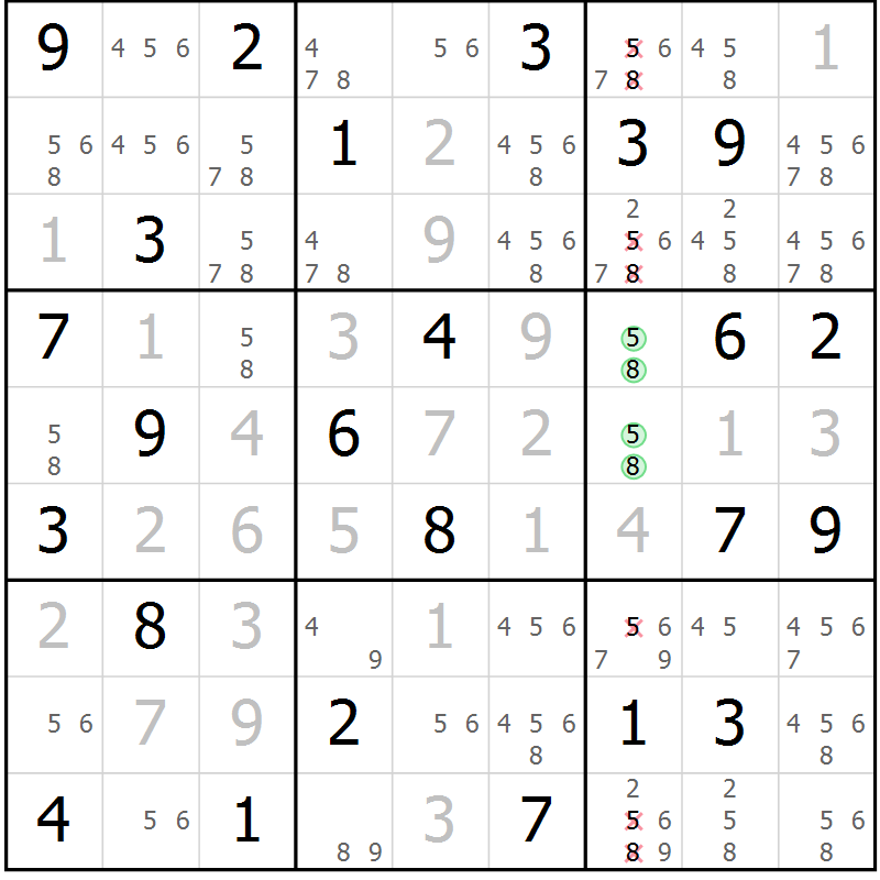 Position des candidats pour la solution de la Gr 66 page 69 du magazine de sudoku Virtuose n° 118
