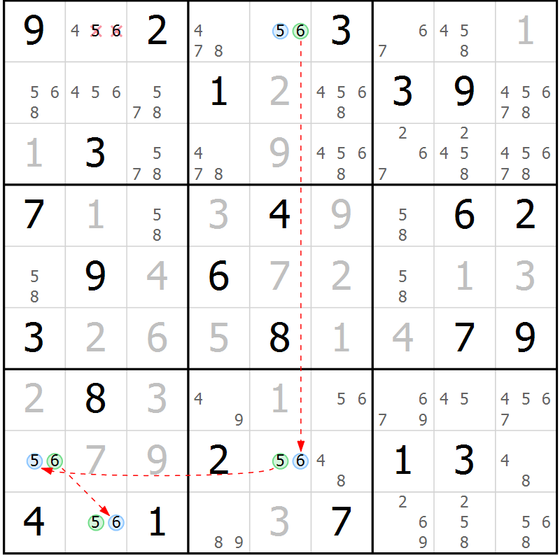 Position des candidats pour la solution de la Gr 66 page 69 du magazine de sudoku Virtuose n° 118