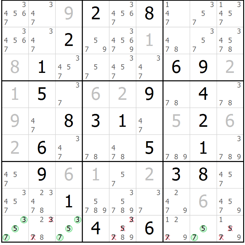 Position des candidats pour la solution de la Gr 67 page 70 du magazine de sudoku Virtuose n° 118