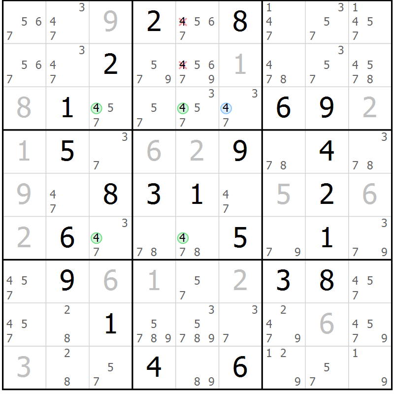 Position des candidats pour la solution de la Gr 67 page 70 du magazine de sudoku Virtuose n° 118