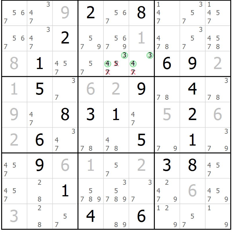 Position des candidats pour la solution de la Gr 67 page 70 du magazine de sudoku Virtuose n° 118