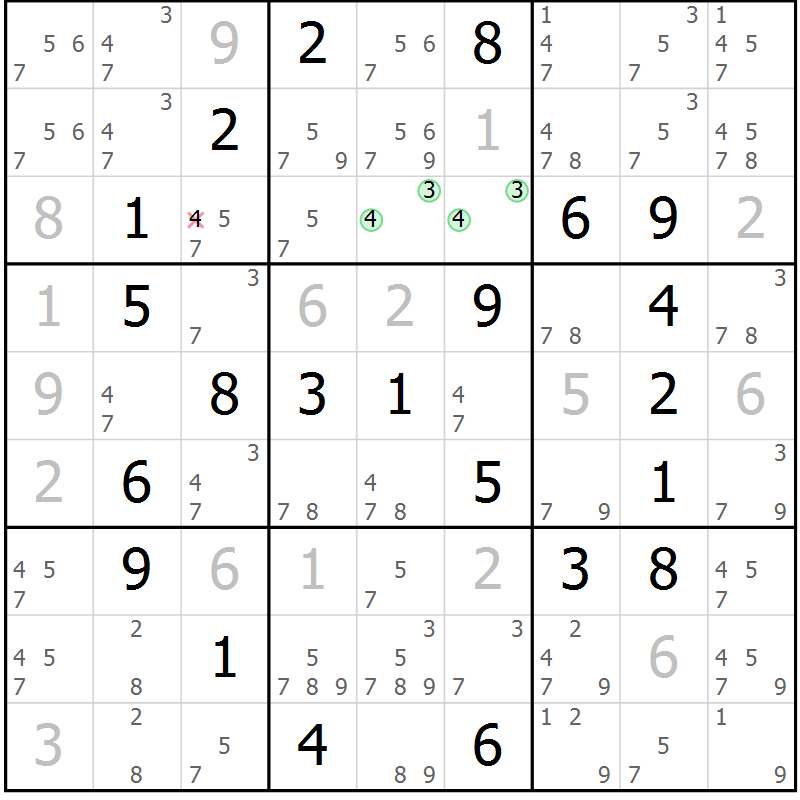 Position des candidats pour la solution de la Gr 67 page 70 du magazine de sudoku Virtuose n° 118