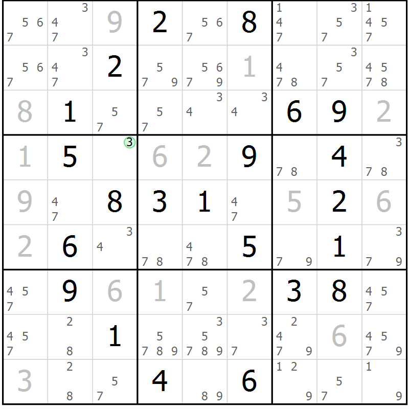 Position des candidats pour la solution de la Gr 67 page 70 du magazine de sudoku Virtuose n° 118