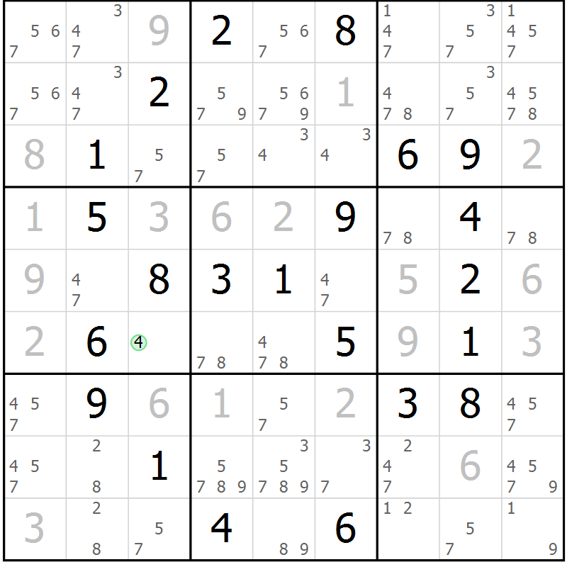 Position des candidats pour la solution de la Gr 67 page 70 du magazine de sudoku Virtuose n° 118