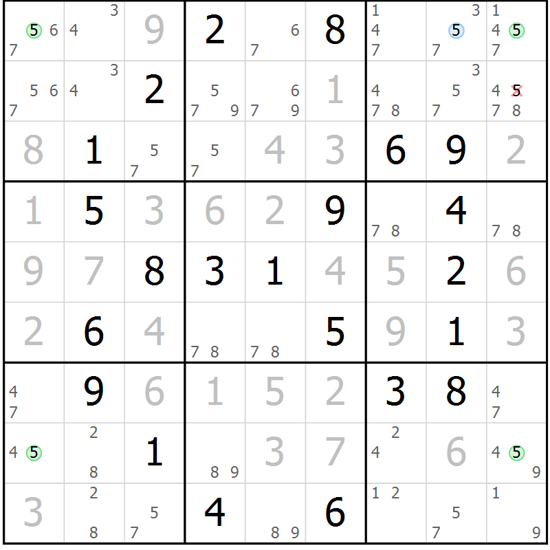 Position des candidats pour la solution de la Gr 67 page 70 du magazine de sudoku Virtuose n° 118