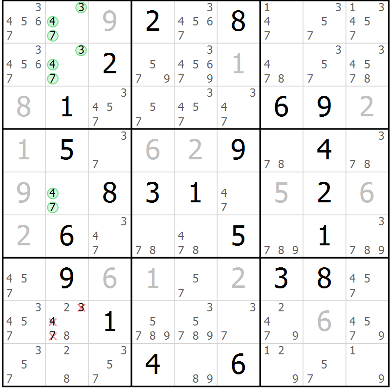 Position des candidats pour la solution de la Gr 67 page 70 du magazine de sudoku Virtuose n° 118