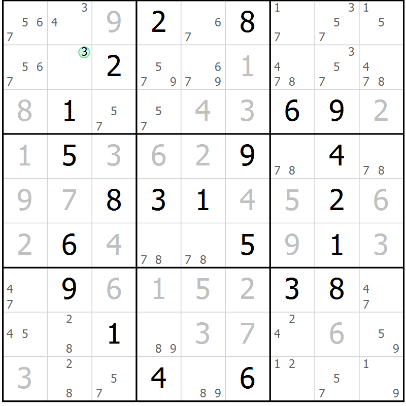 Position des candidats pour la solution de la Gr 67 page 70 du magazine de sudoku Virtuose n° 118