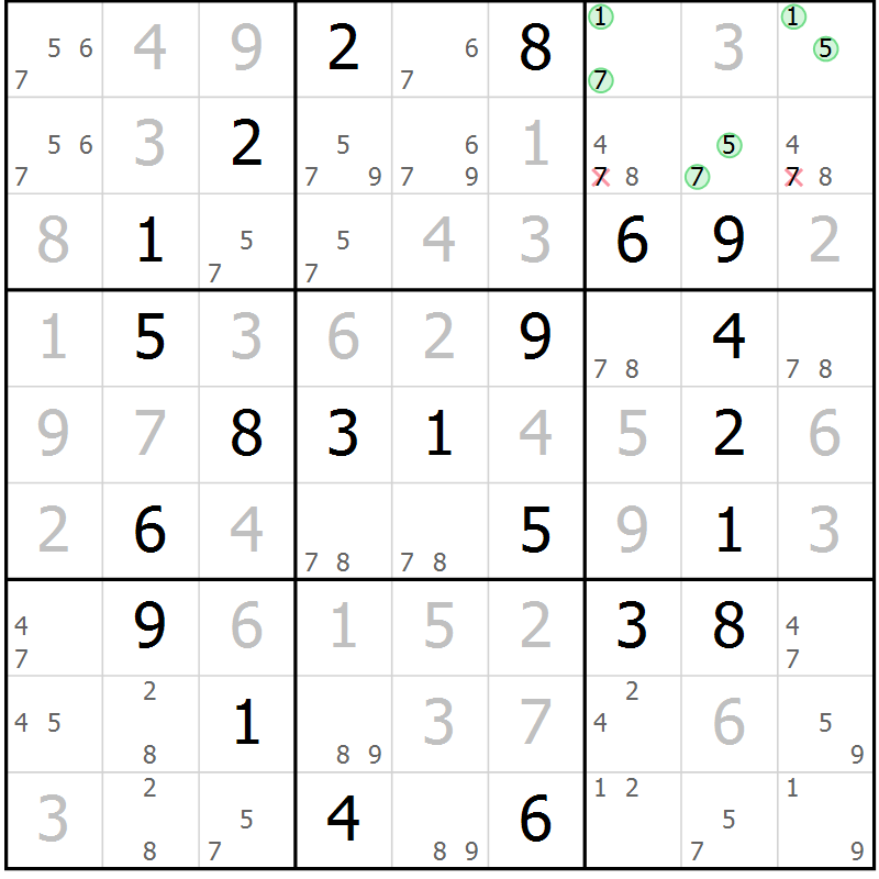 Position des candidats pour la solution de la Gr 67 page 70 du magazine de sudoku Virtuose n° 118